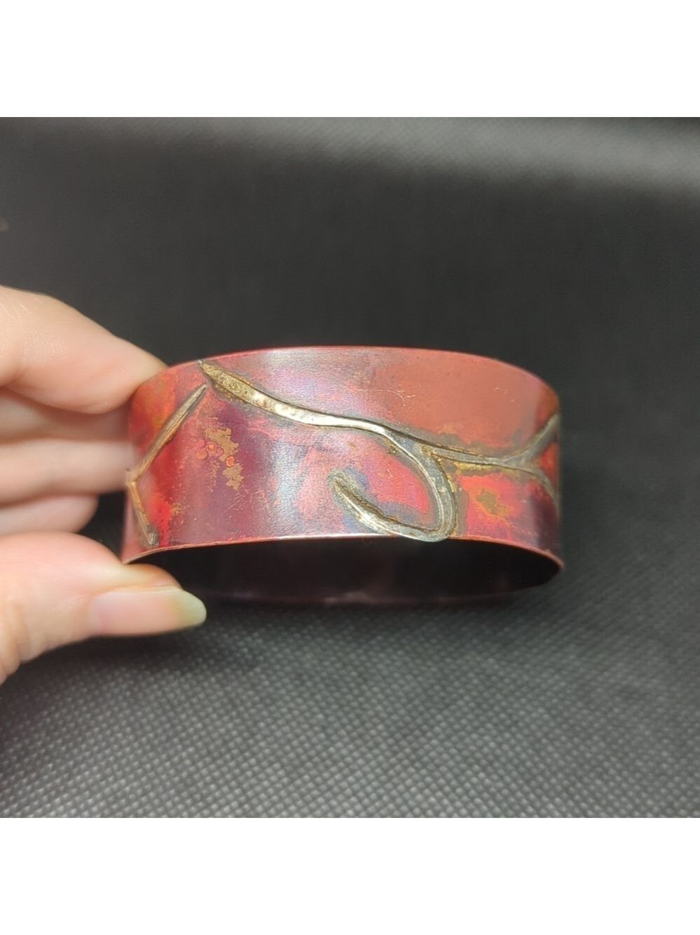 Margot Hartley Sterling Silver on Copper Relief Bangle Statement Bracelet